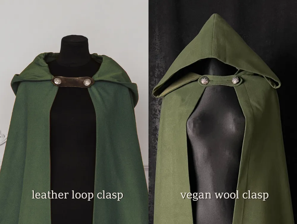 Dark Green vegan wool hooded cloak