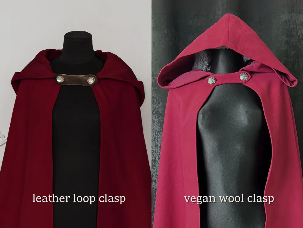 Dark Red vegan wool hooded cloak