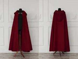 Dark Red vegan wool hooded cloak