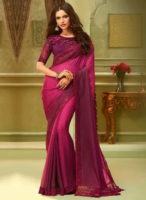 Deep Pink And Purple Shaded Minimalist Embroidered Saree