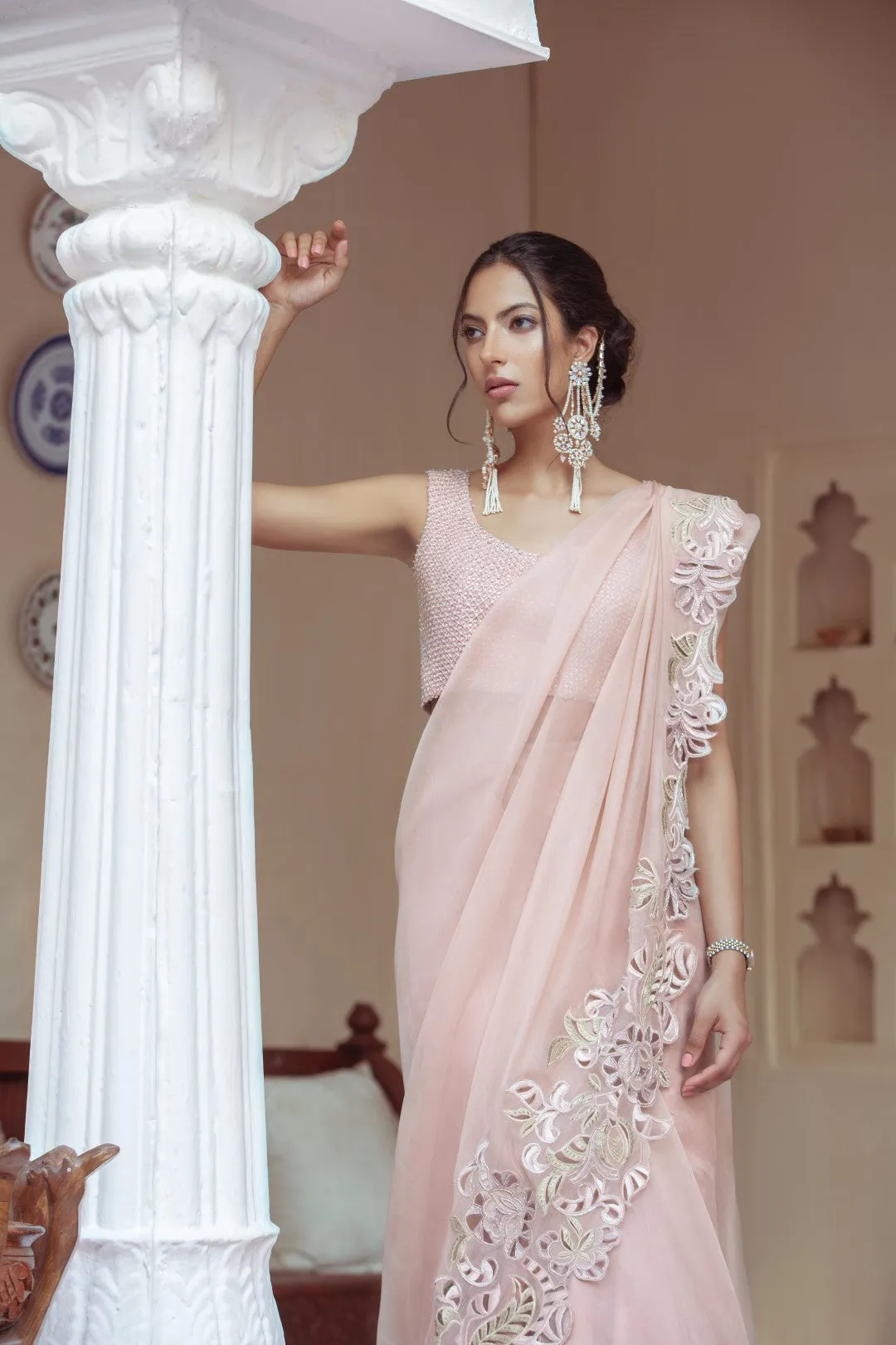 Designer Embellished Silk Saree for Asian Party Wear