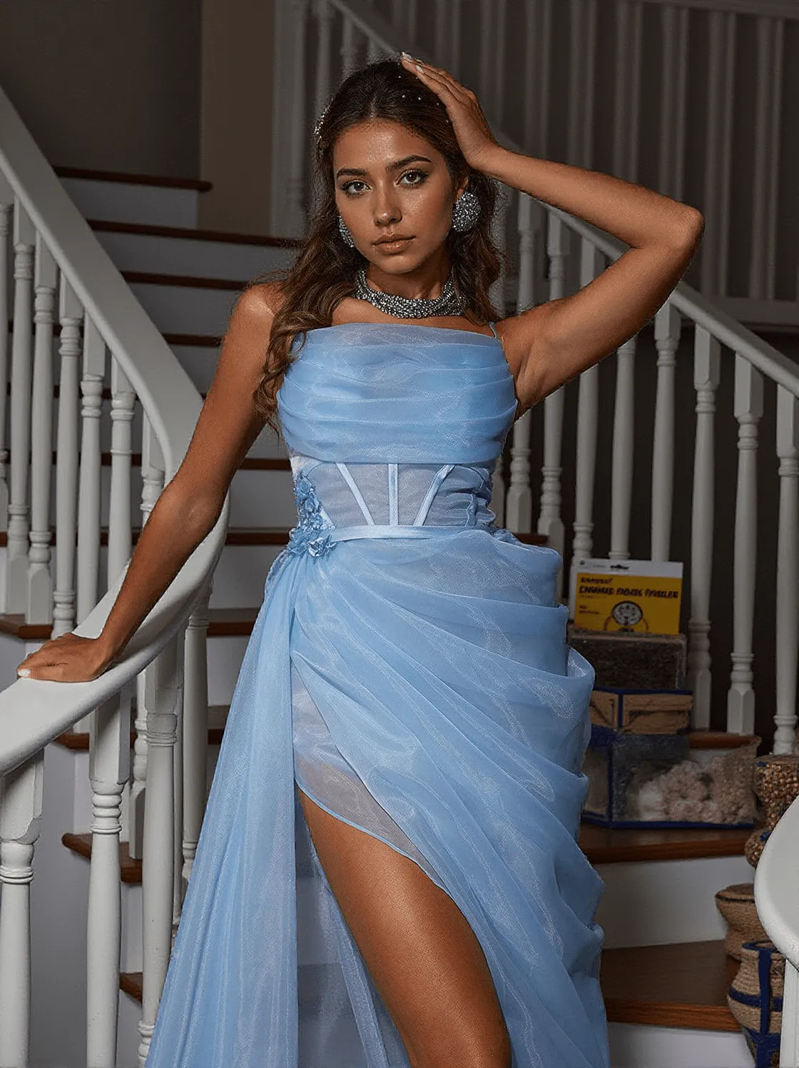 Diana Spaghetti Draped Mesh Maxi Dress