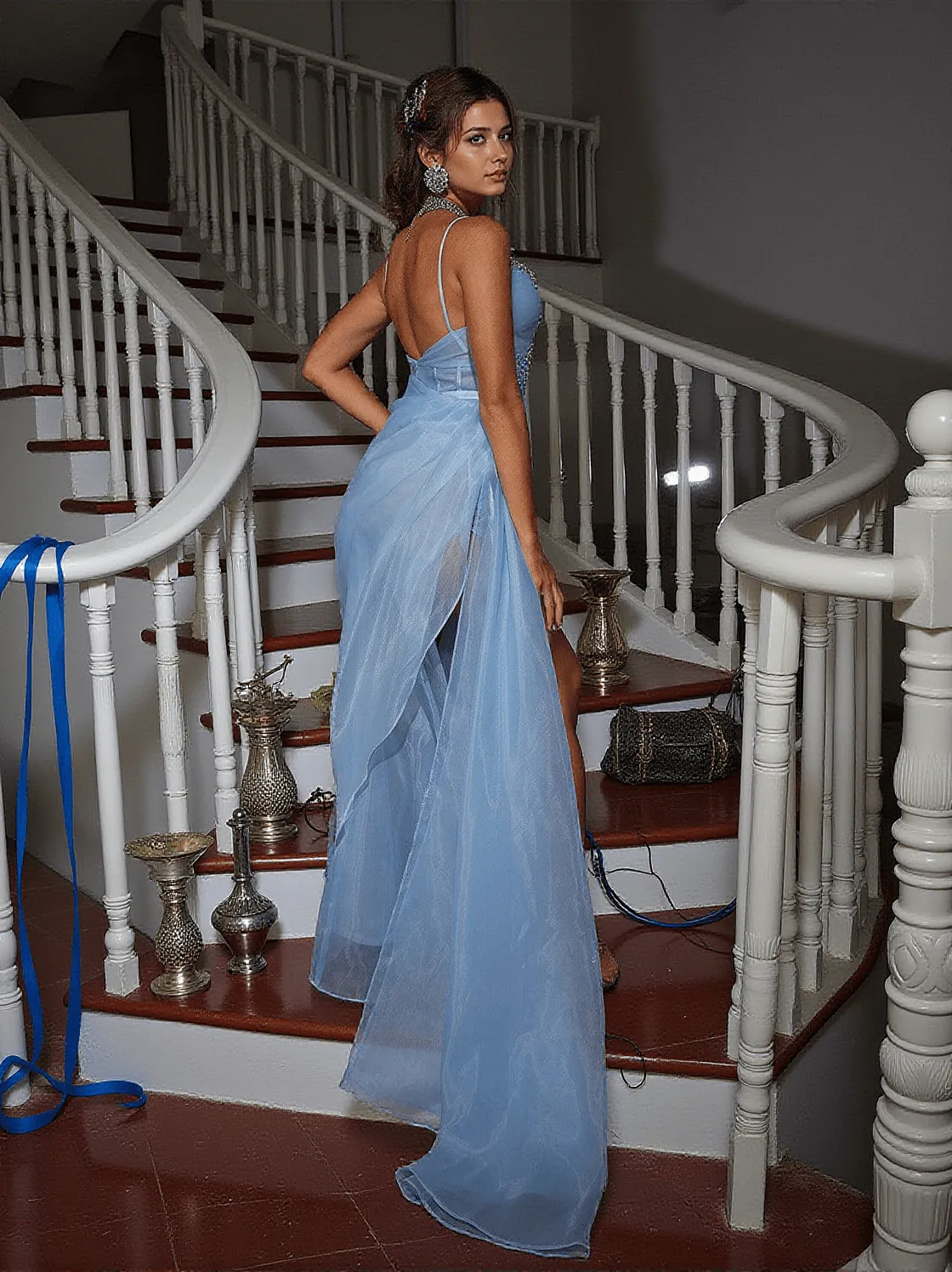 Diana Spaghetti Draped Mesh Maxi Dress