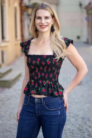 Dominika Smocked Black Top