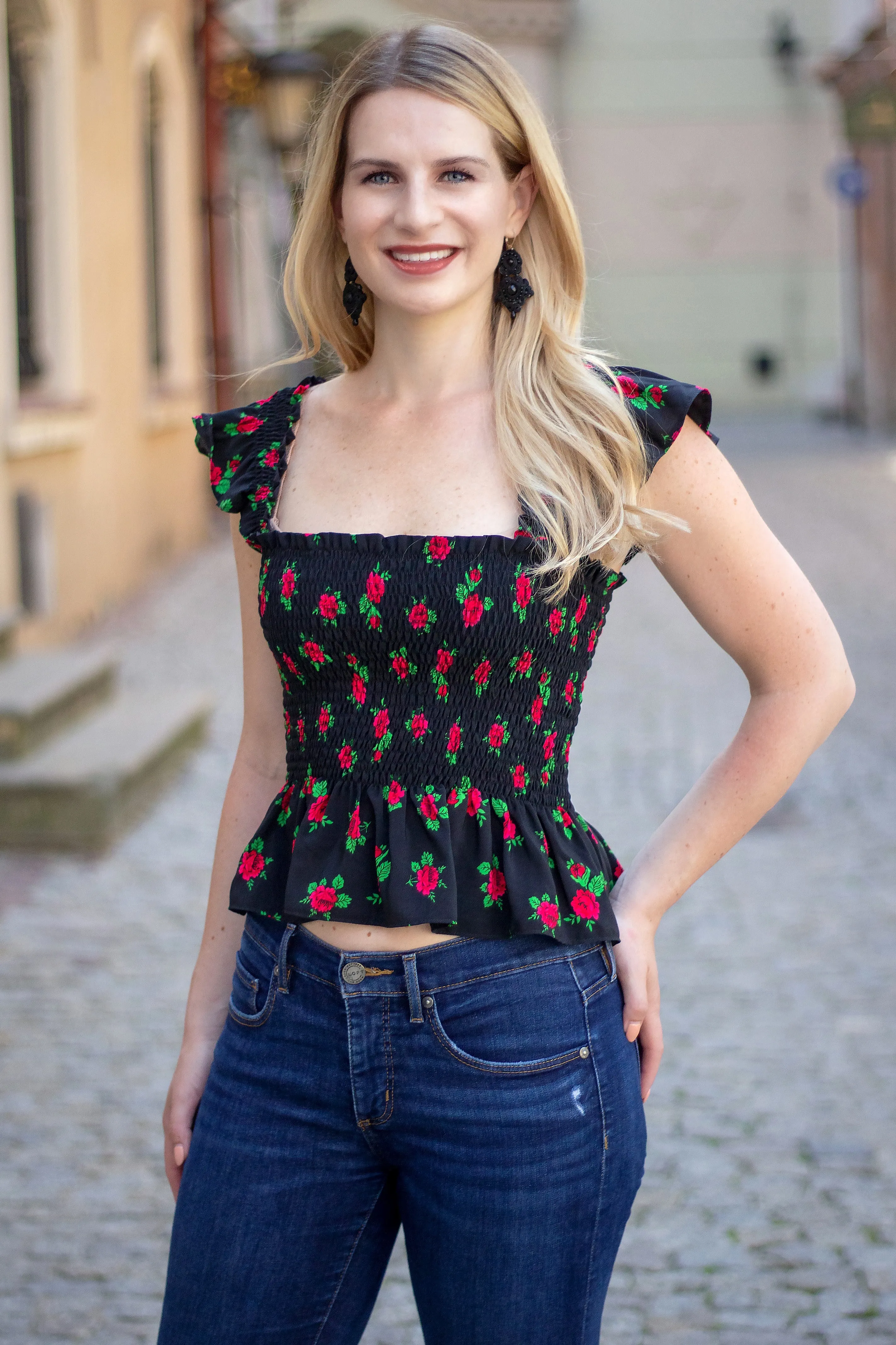 Dominika Smocked Black Top