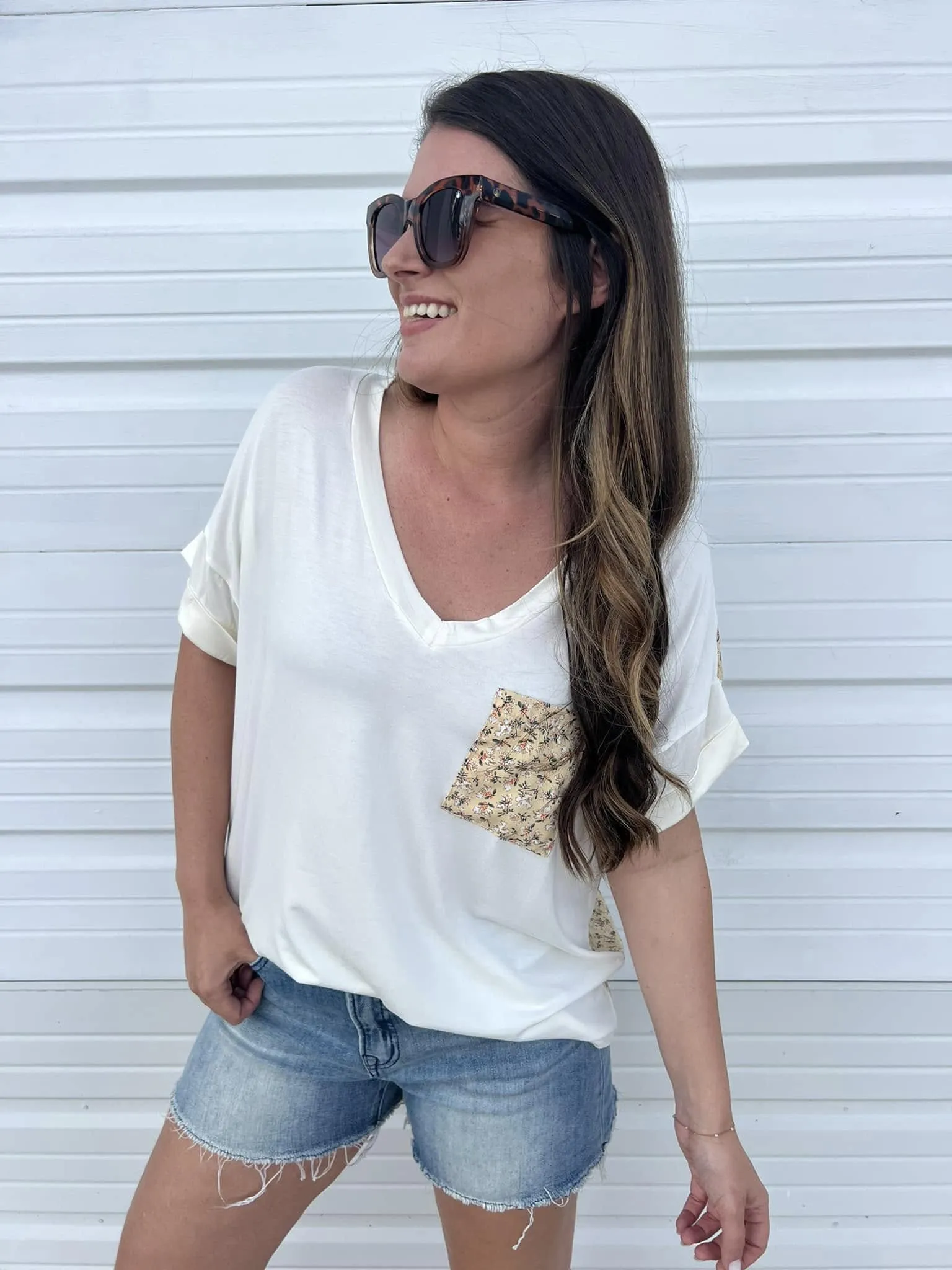 DOORBUSTER: Floral Contrast Pocket Tee - Mustard & Olive by Sew In Love (Ships in 2-3 Weeks)