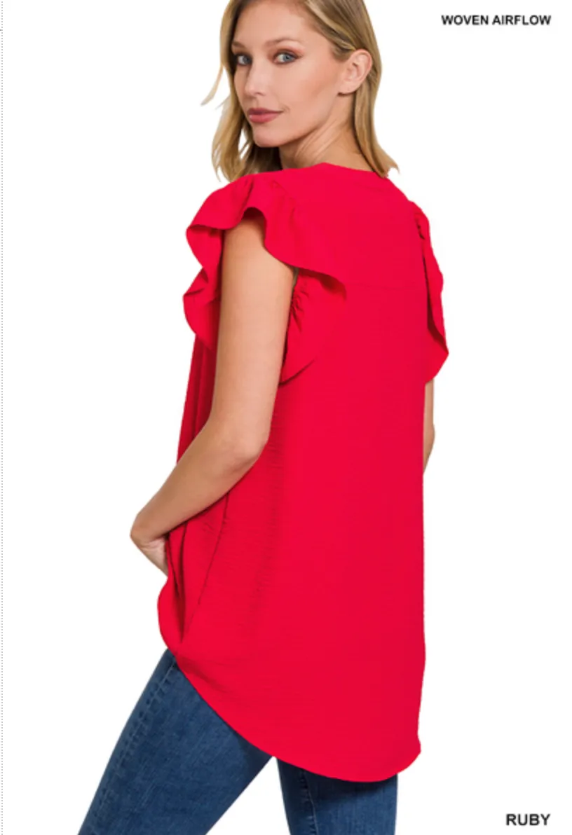 Down Memory Lane Ruffled Sleeve Top-Multiple Colors Available