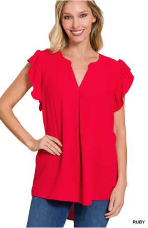 Down Memory Lane Ruffled Sleeve Top-Multiple Colors Available