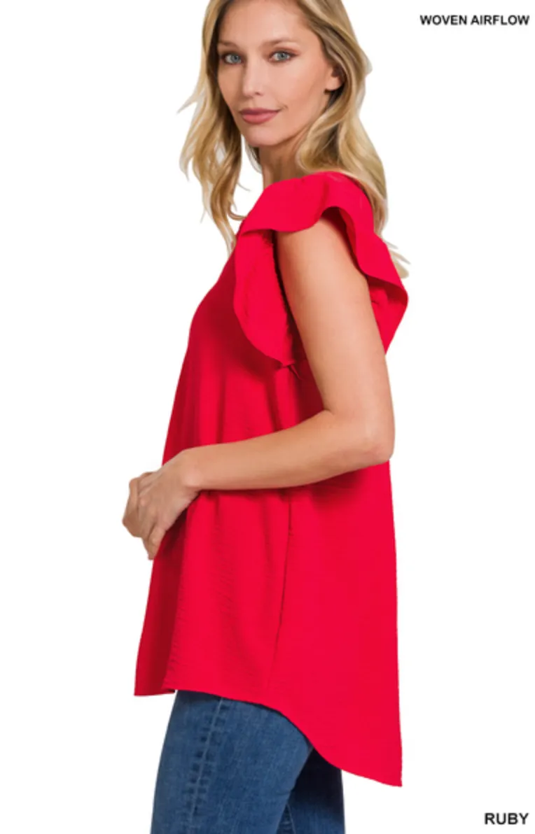 Down Memory Lane Ruffled Sleeve Top-Multiple Colors Available