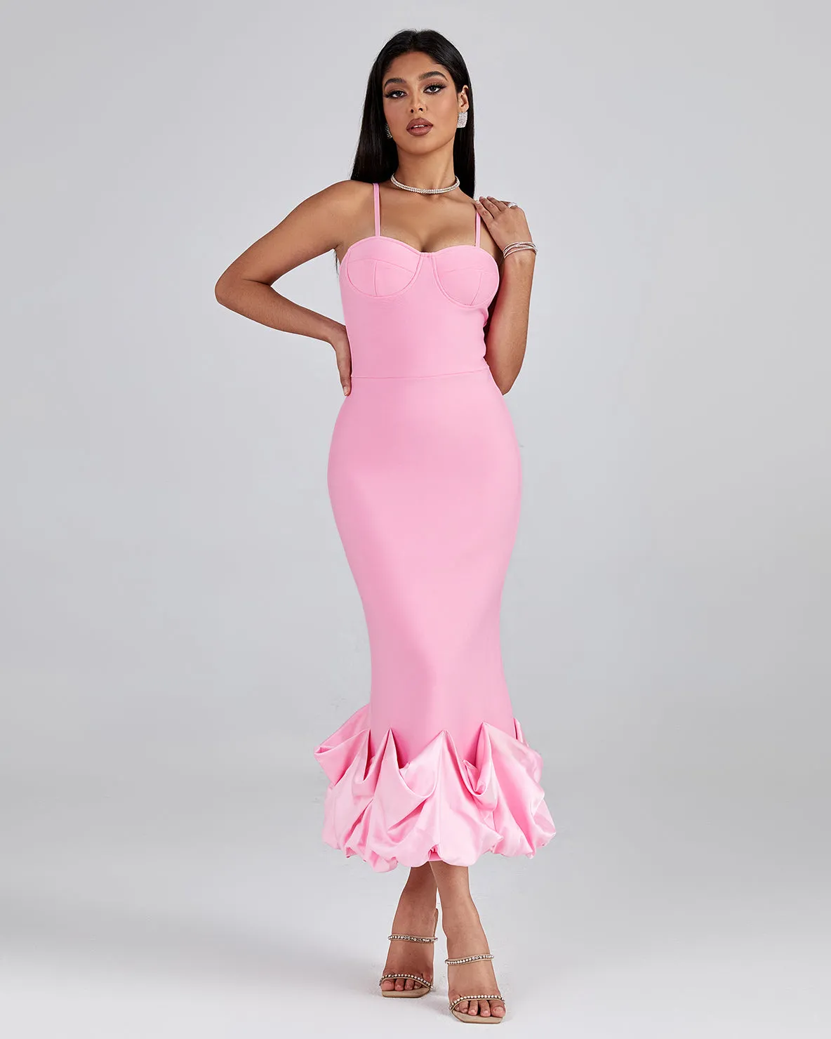 Draped Bottom Flounced Bandage Dress