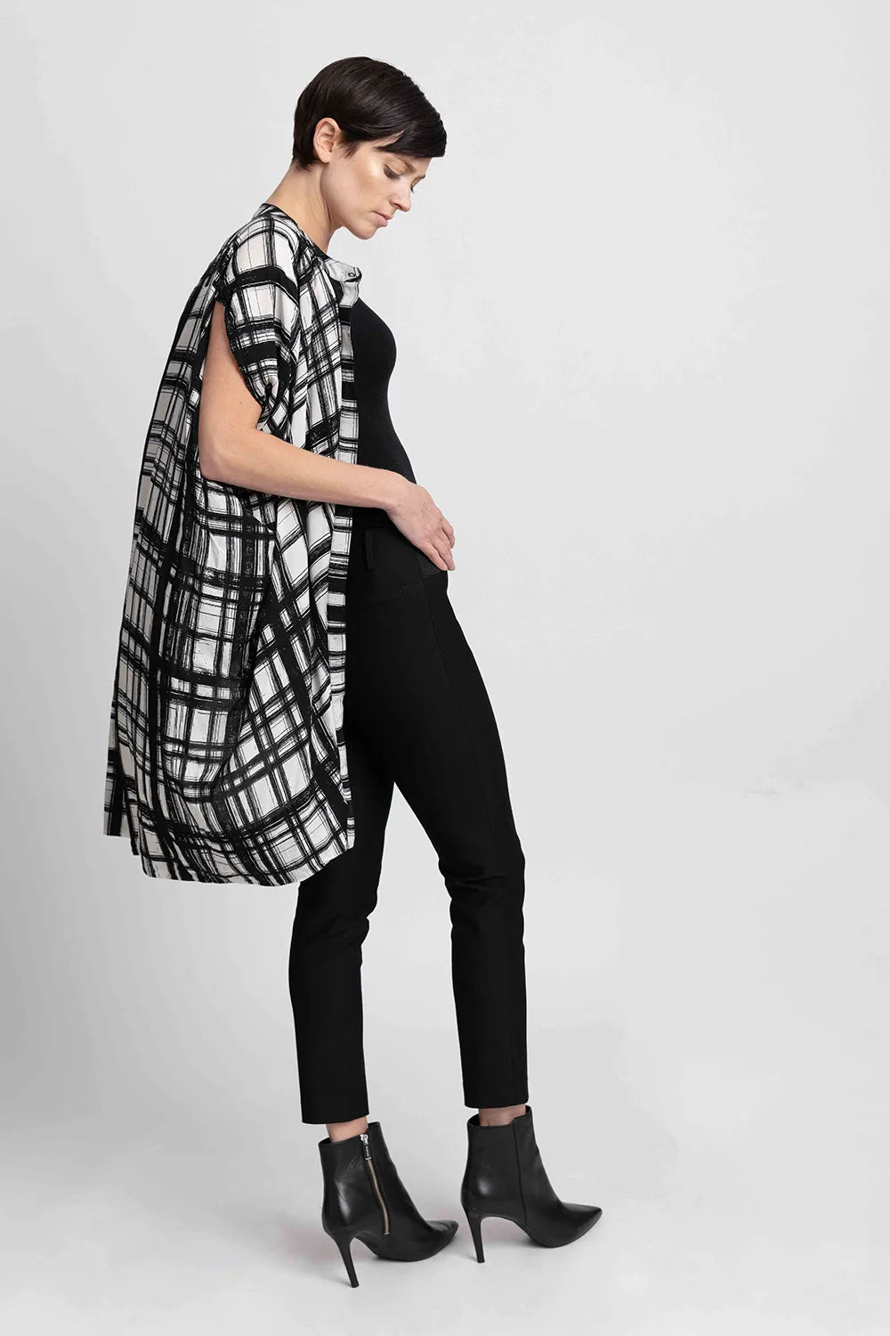Draped Button Down Shirt Dress - Check