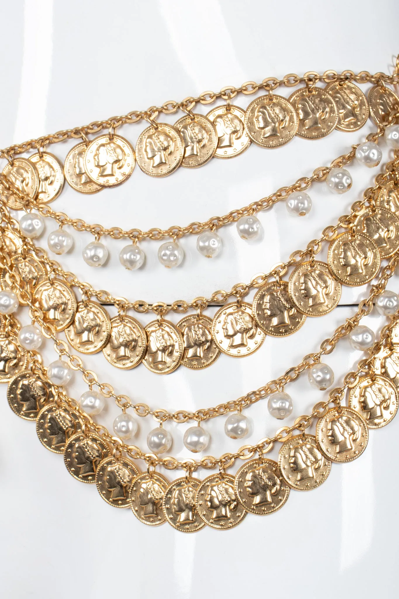 Draped Coin Pearl Chain Belt