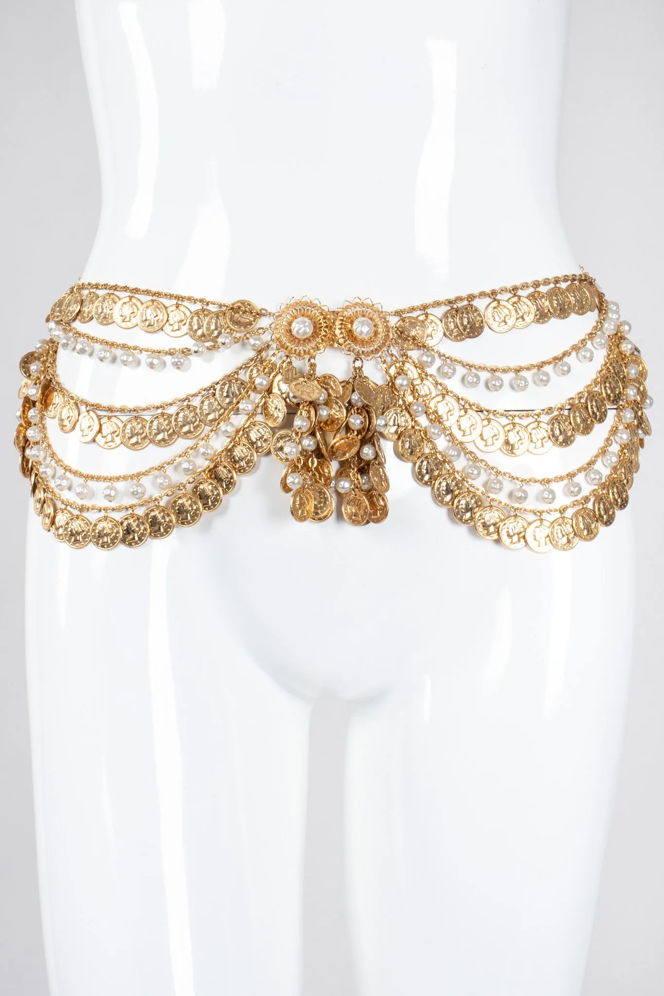 Draped Coin Pearl Chain Belt