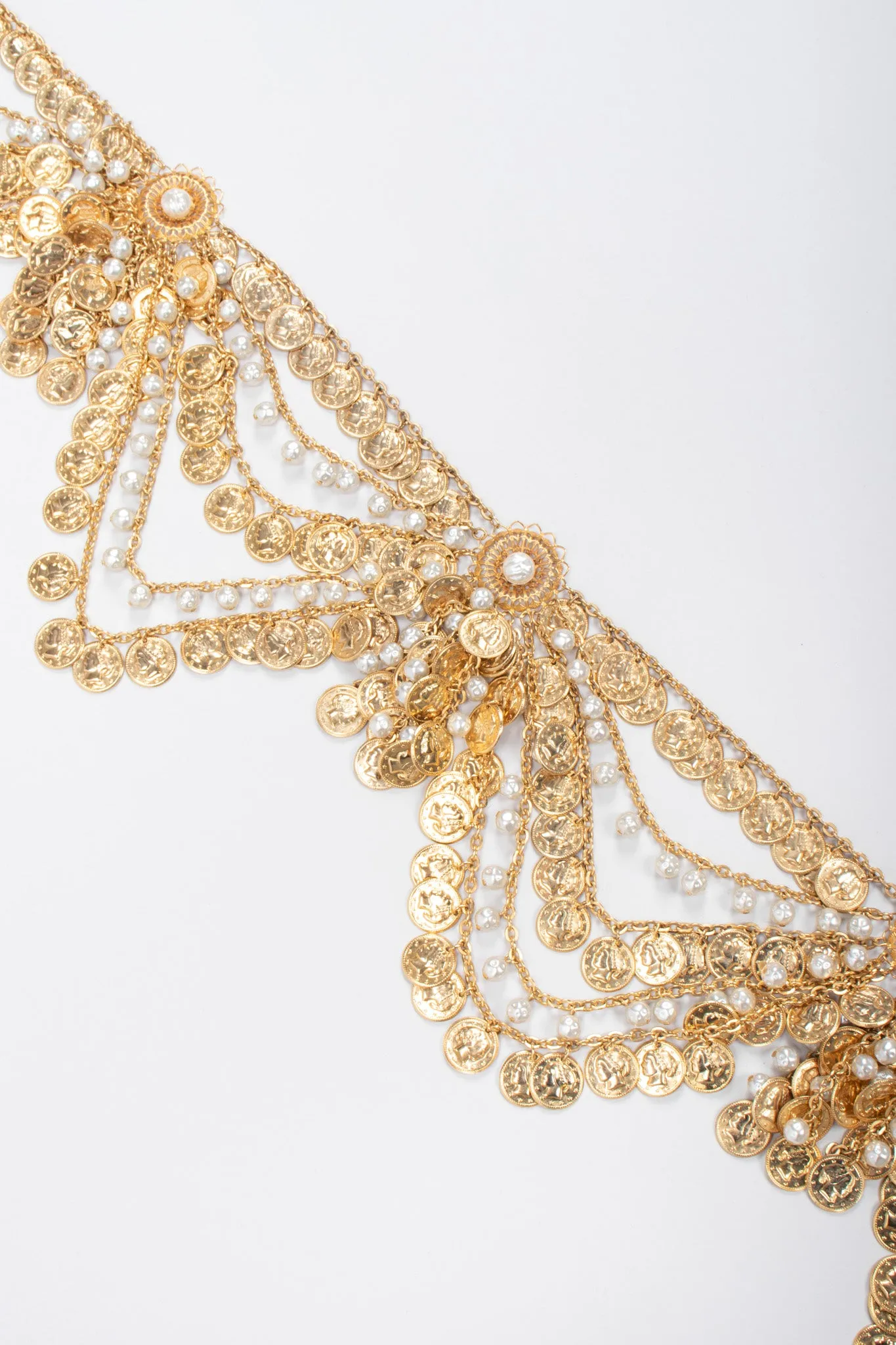 Draped Coin Pearl Chain Belt
