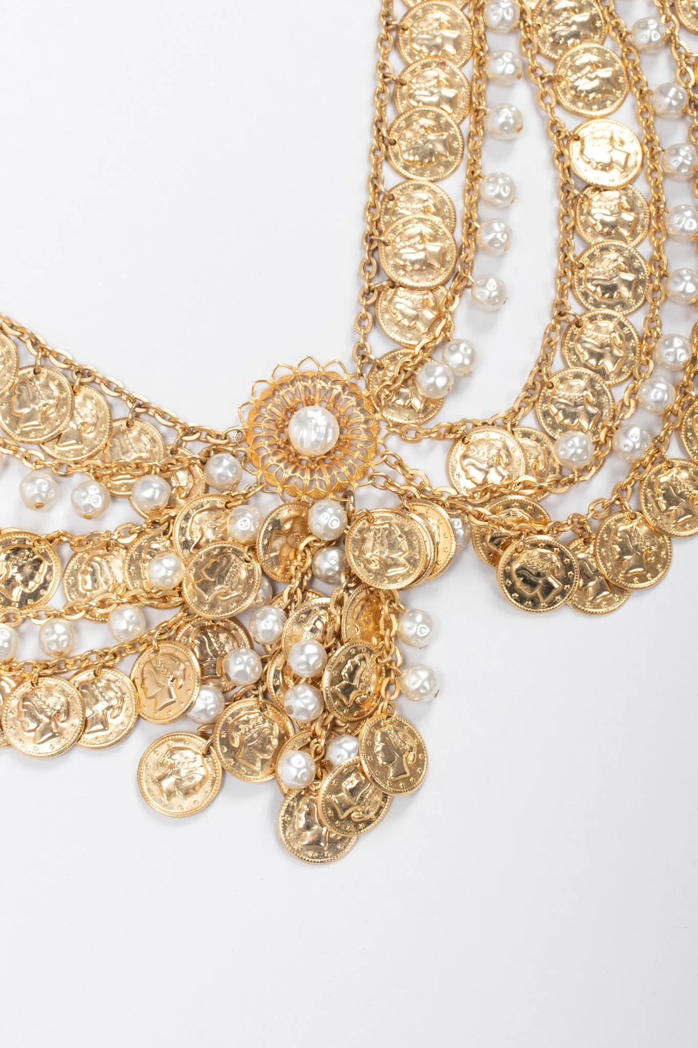 Draped Coin Pearl Chain Belt