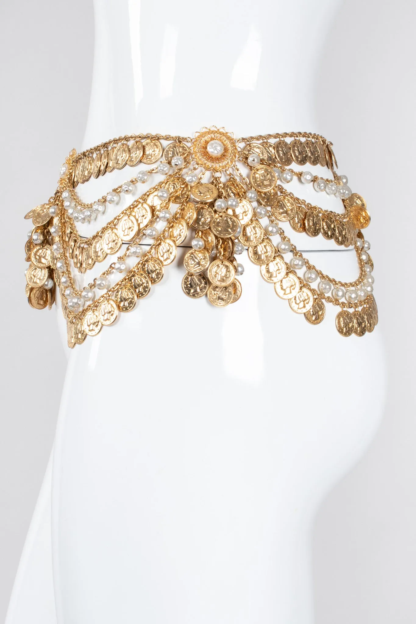 Draped Coin Pearl Chain Belt