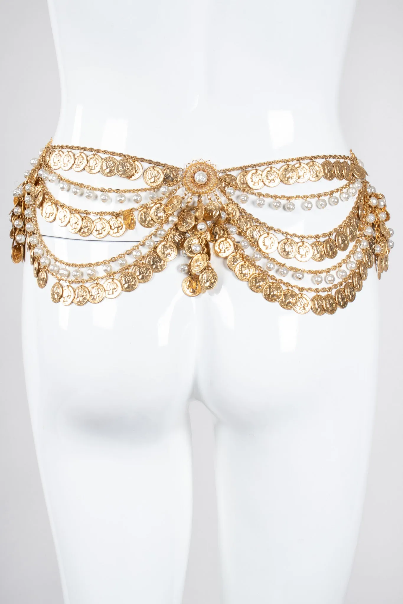 Draped Coin Pearl Chain Belt