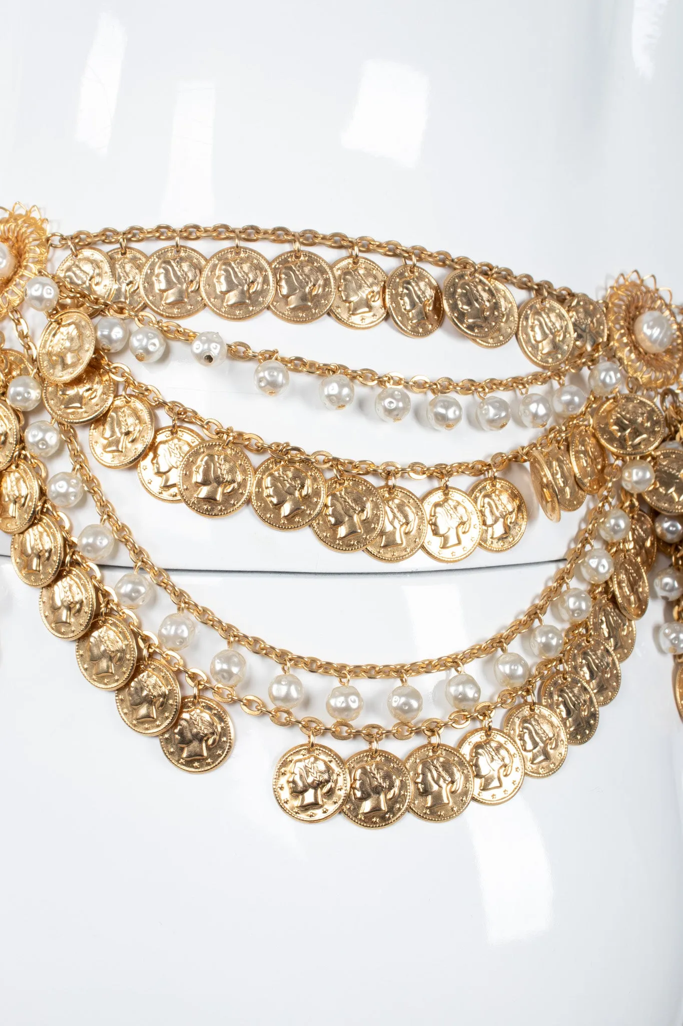 Draped Coin Pearl Chain Belt