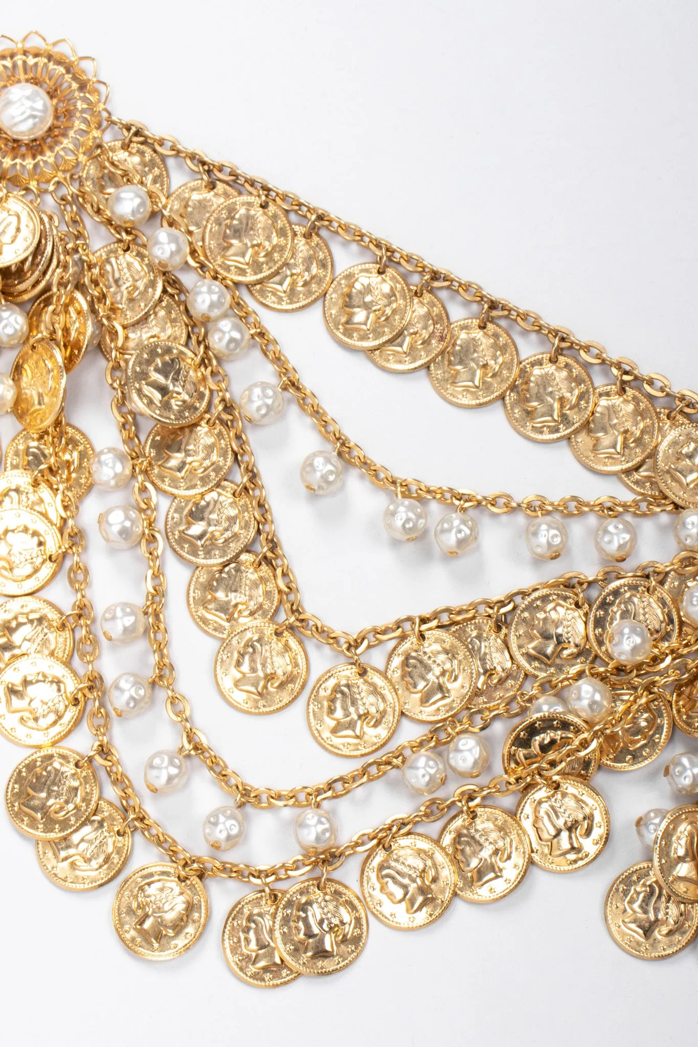 Draped Coin Pearl Chain Belt