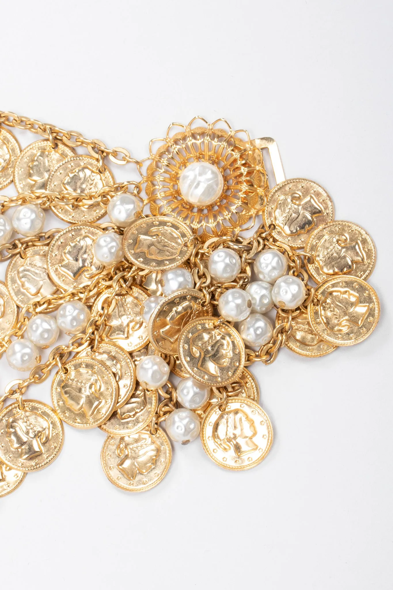 Draped Coin Pearl Chain Belt