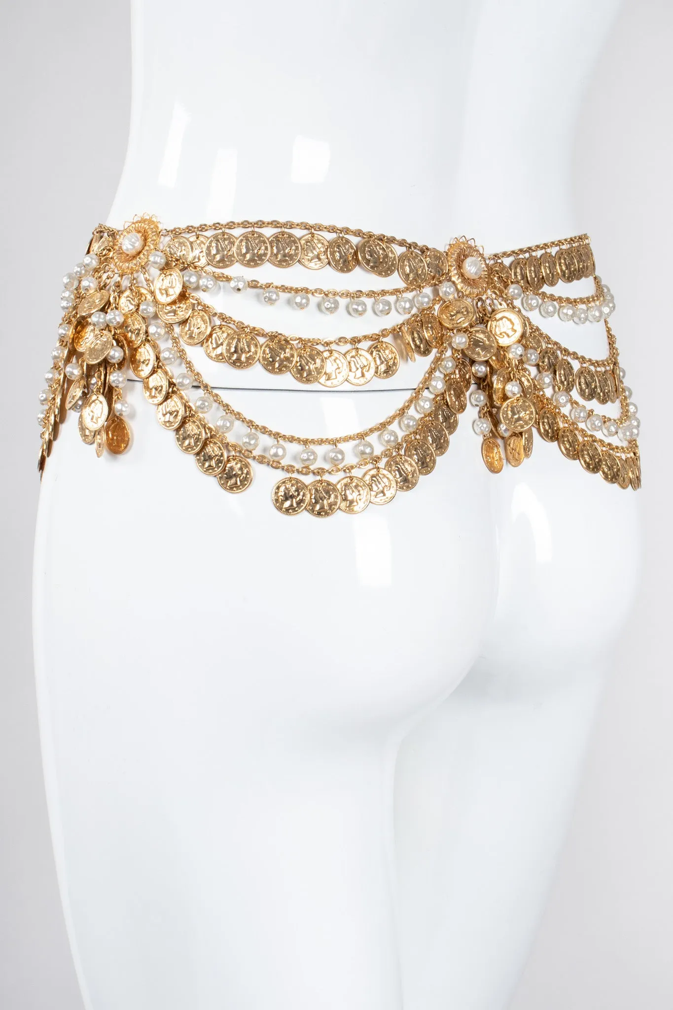 Draped Coin Pearl Chain Belt