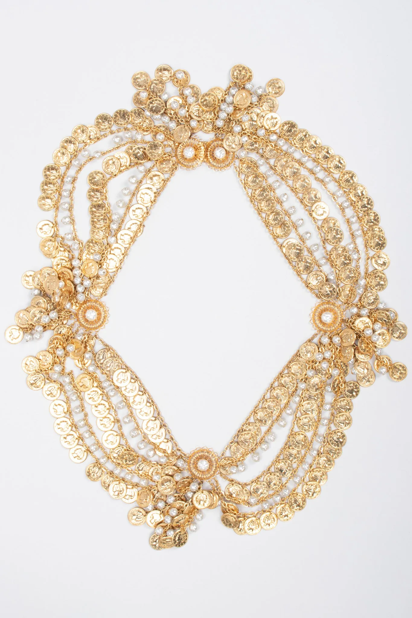 Draped Coin Pearl Chain Belt