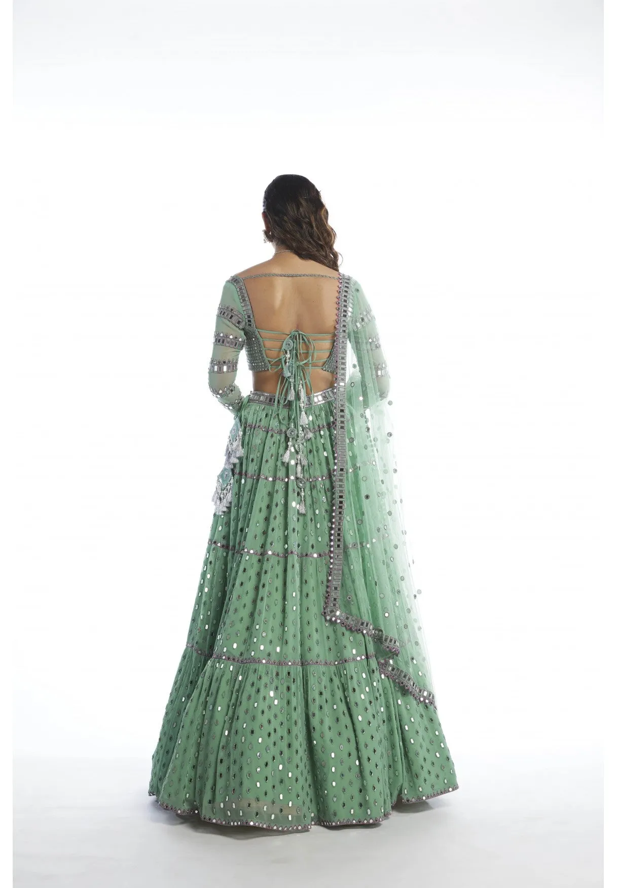 Dull Mint Tier Lehenga Set