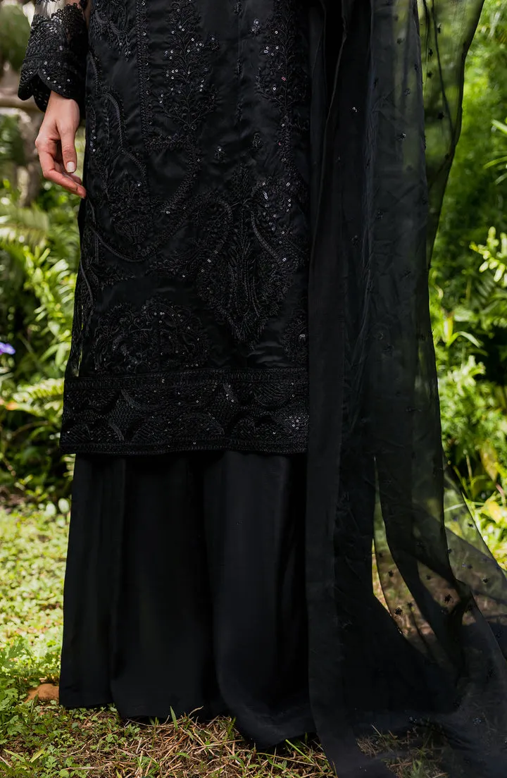 Elegant Black Embroidered Chiffon Pakistani Salwar Kameez with Dupatta