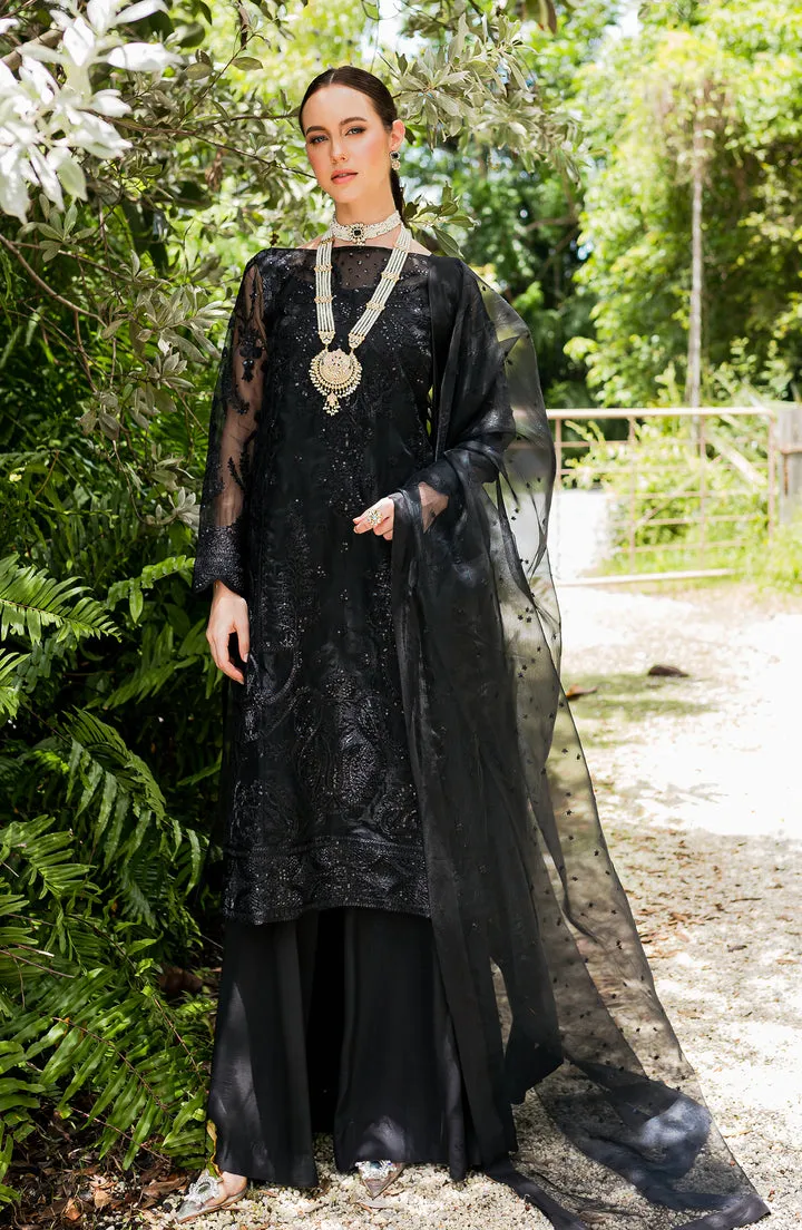 Elegant Black Embroidered Chiffon Pakistani Salwar Kameez with Dupatta
