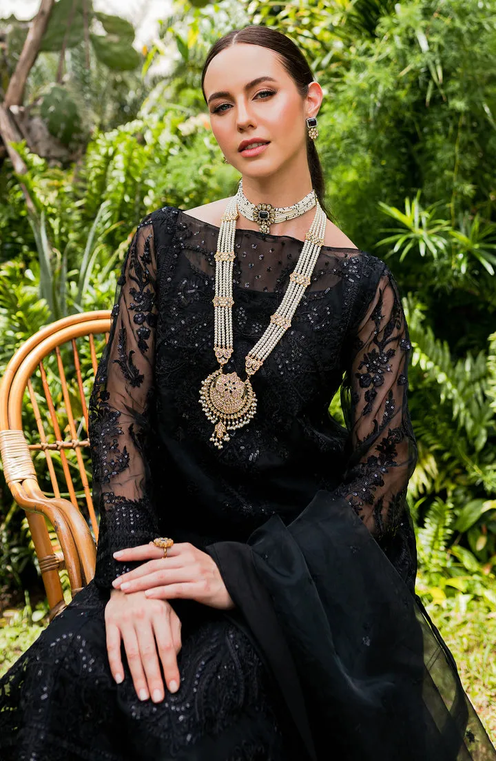 Elegant Black Embroidered Chiffon Pakistani Salwar Kameez with Dupatta