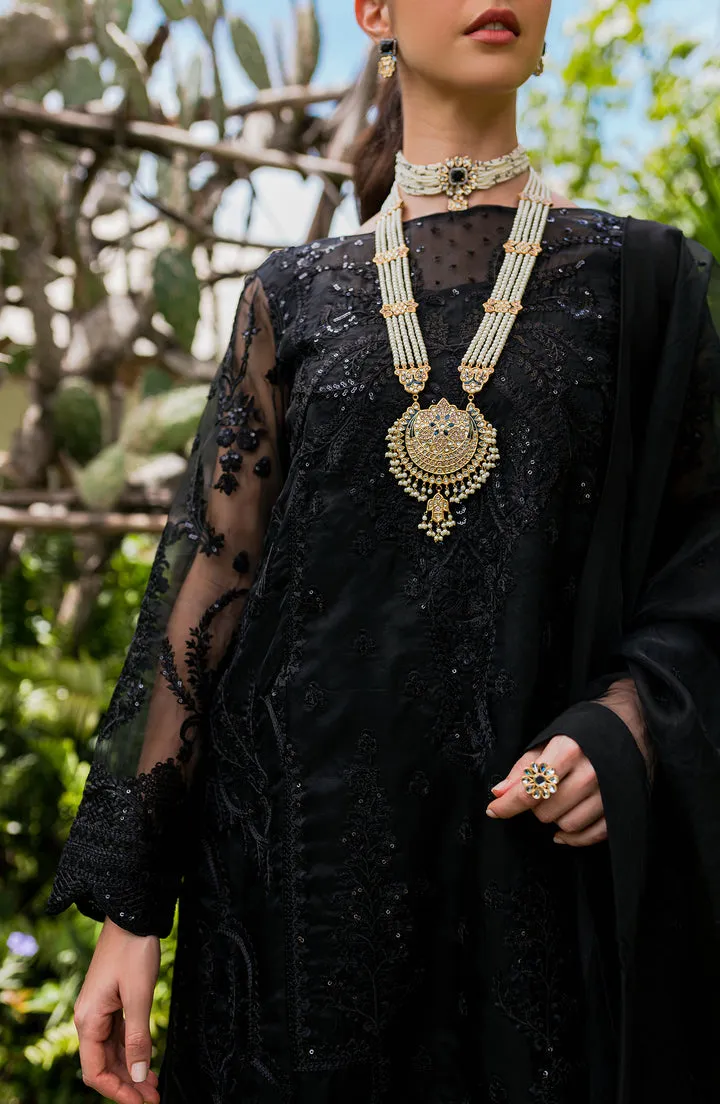 Elegant Black Embroidered Chiffon Pakistani Salwar Kameez with Dupatta