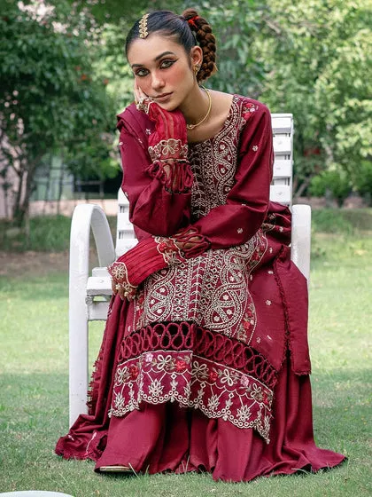 Elegant Embroidered Maroon Pakistani Salwar Kameez Dupatta Salwar Suit