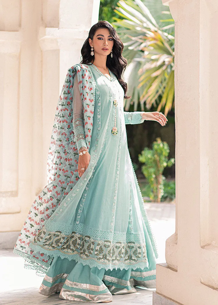 Elegant Pakistani Blue Net Organza Kameez Sharara Suit