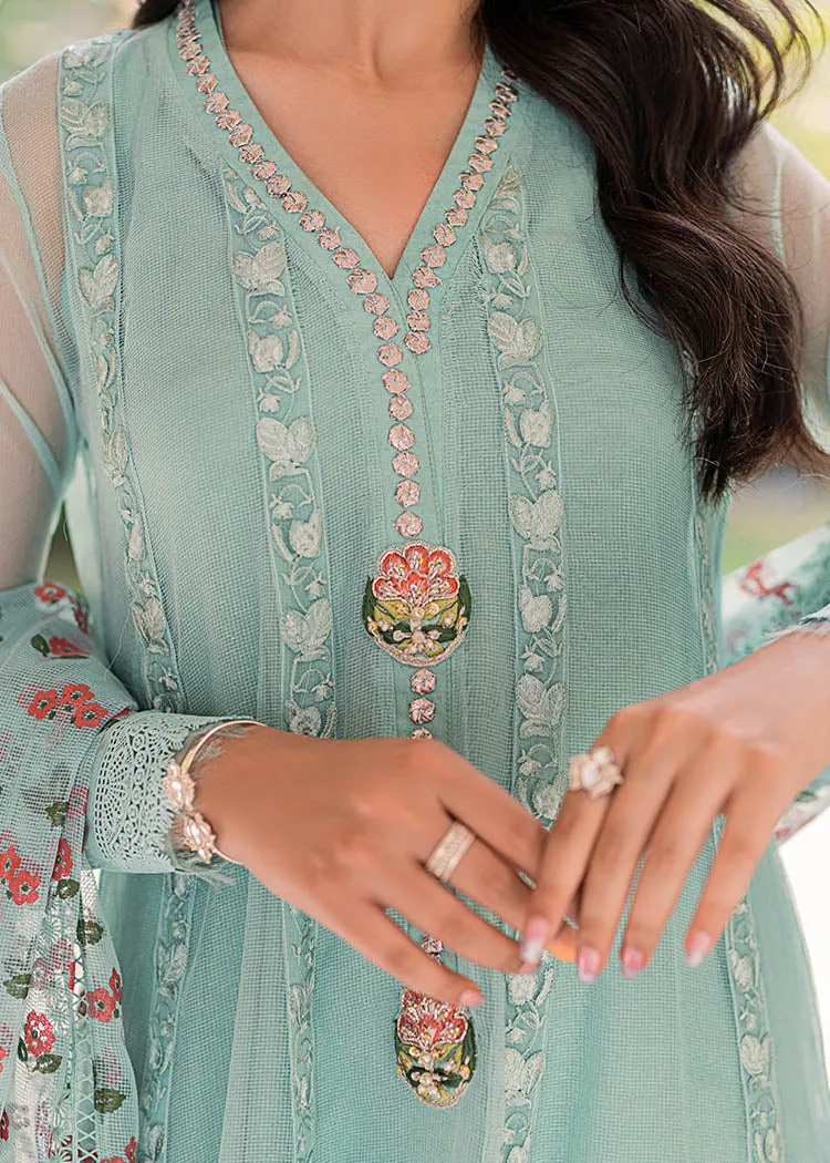 Elegant Pakistani Blue Net Organza Kameez Sharara Suit