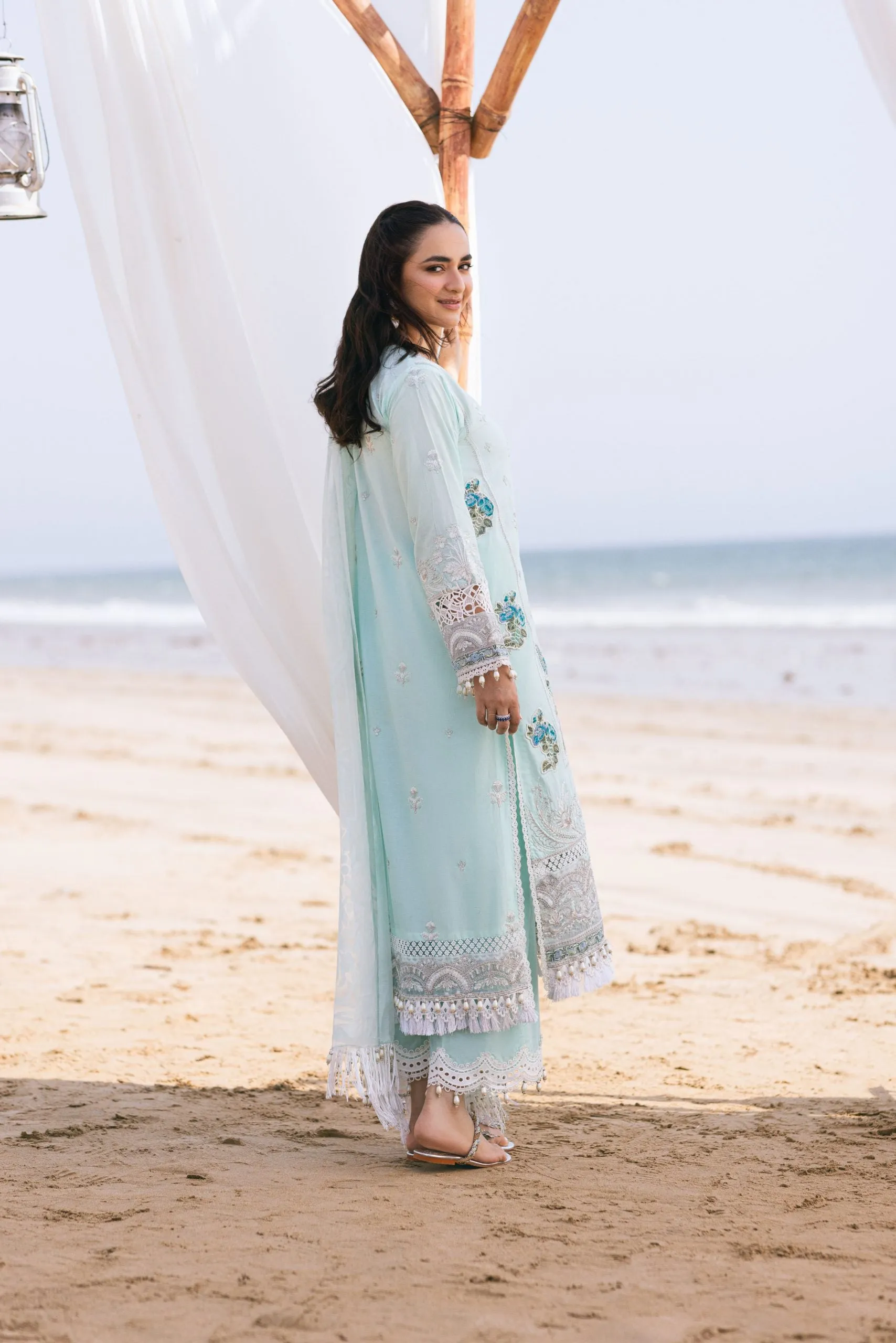 Elegant Sky Blue Embroidered Pakistani Salwar Kameez with Dupatta