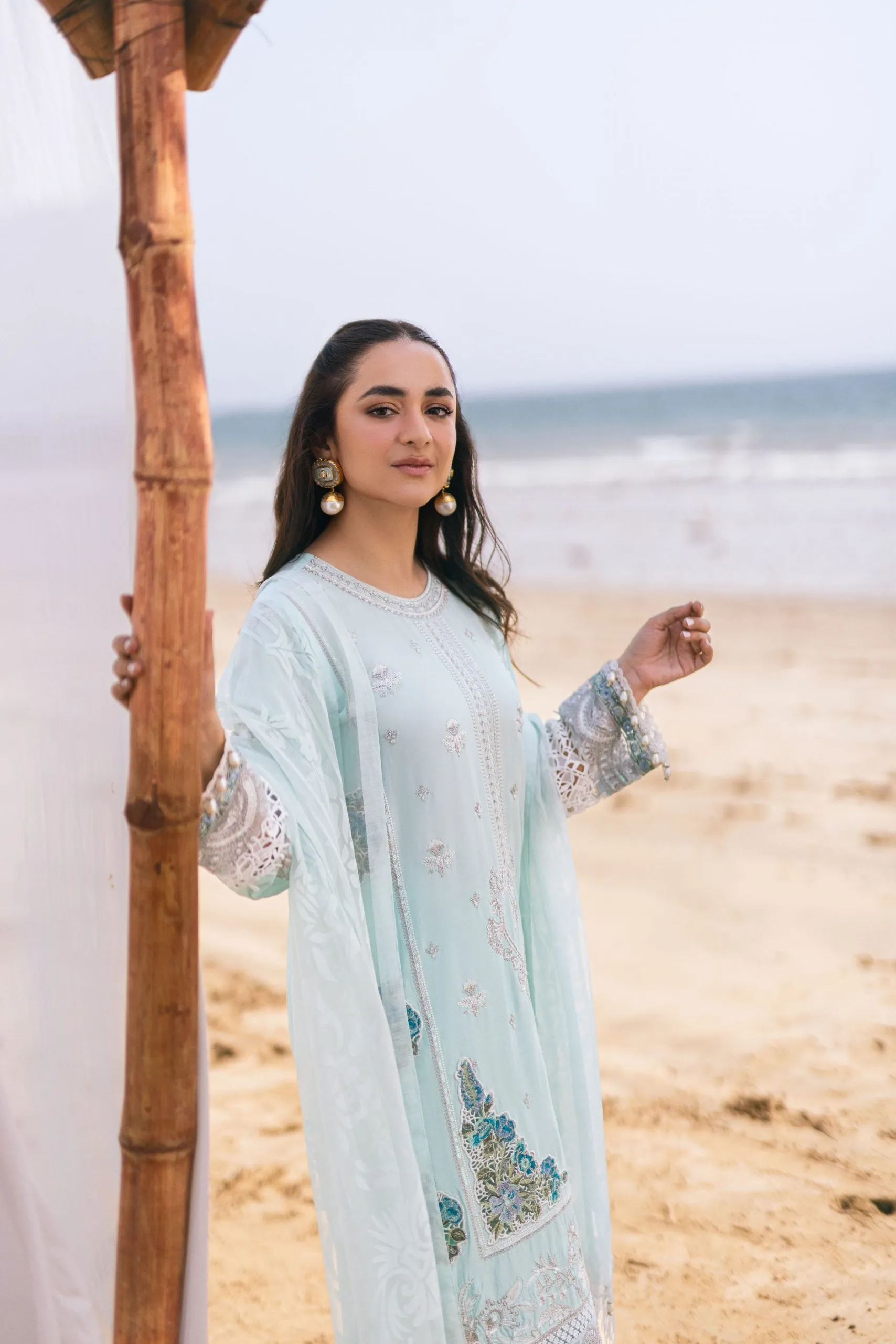 Elegant Sky Blue Embroidered Pakistani Salwar Kameez with Dupatta