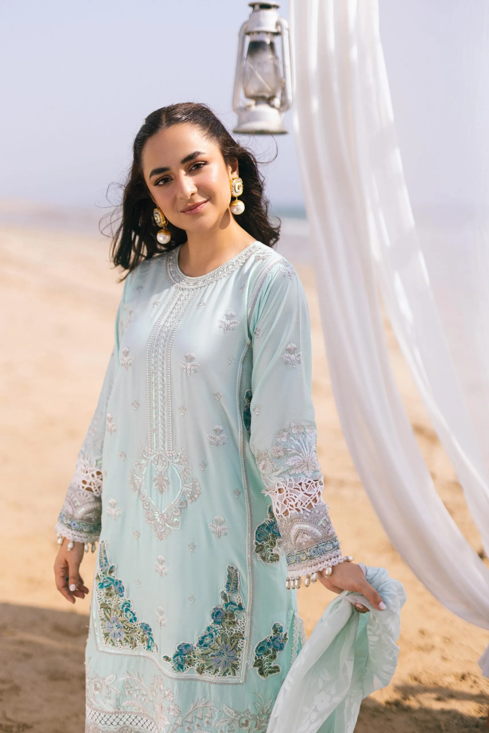 Elegant Sky Blue Embroidered Pakistani Salwar Kameez with Dupatta