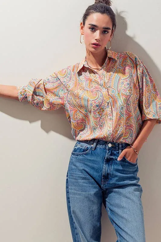 Elsie Button Down Paisley Swirl Top