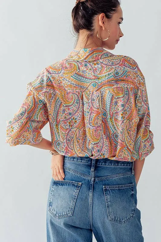 Elsie Button Down Paisley Swirl Top