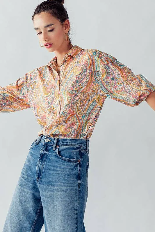 Elsie Button Down Paisley Swirl Top