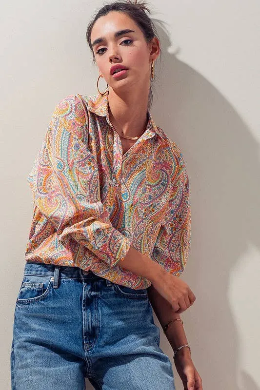 Elsie Button Down Paisley Swirl Top