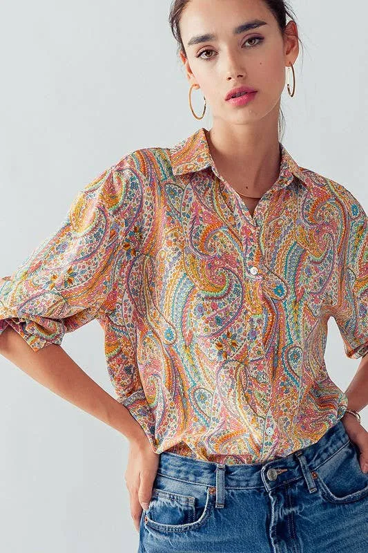 Elsie Button Down Paisley Swirl Top