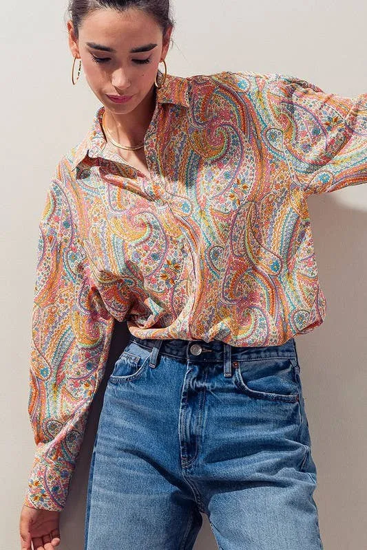 Elsie Button Down Paisley Swirl Top