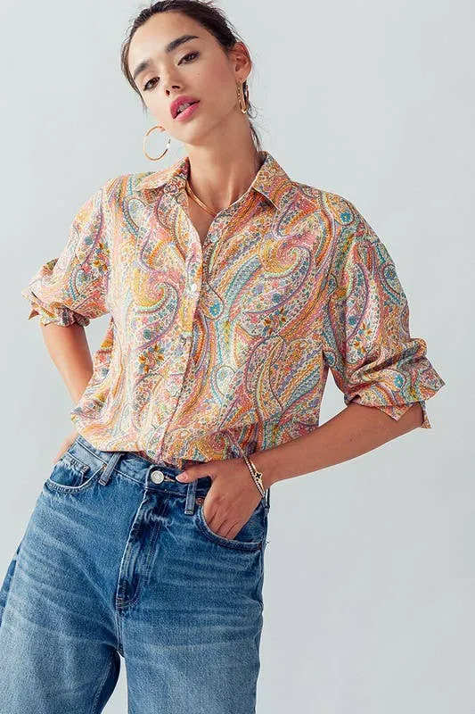 Elsie Button Down Paisley Swirl Top