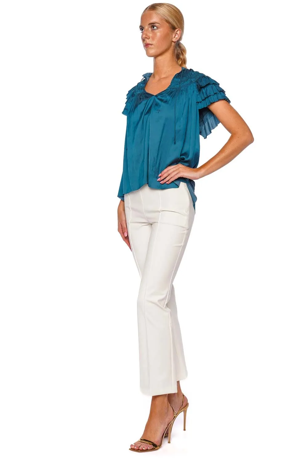 Elvie Neptune Ruched Ruffled Top