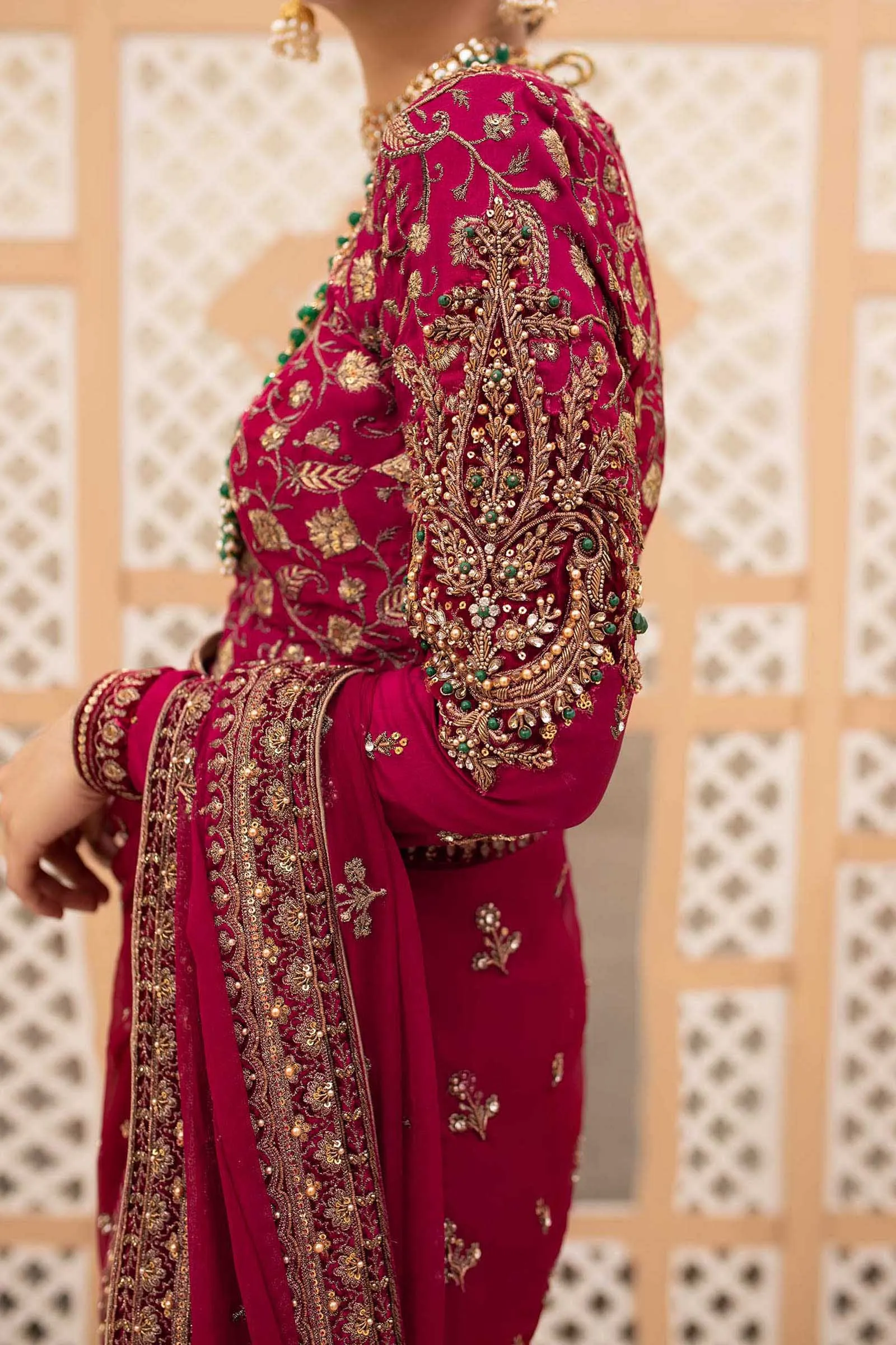 Embellished Bridal Wedding Dress in Red Saree Style