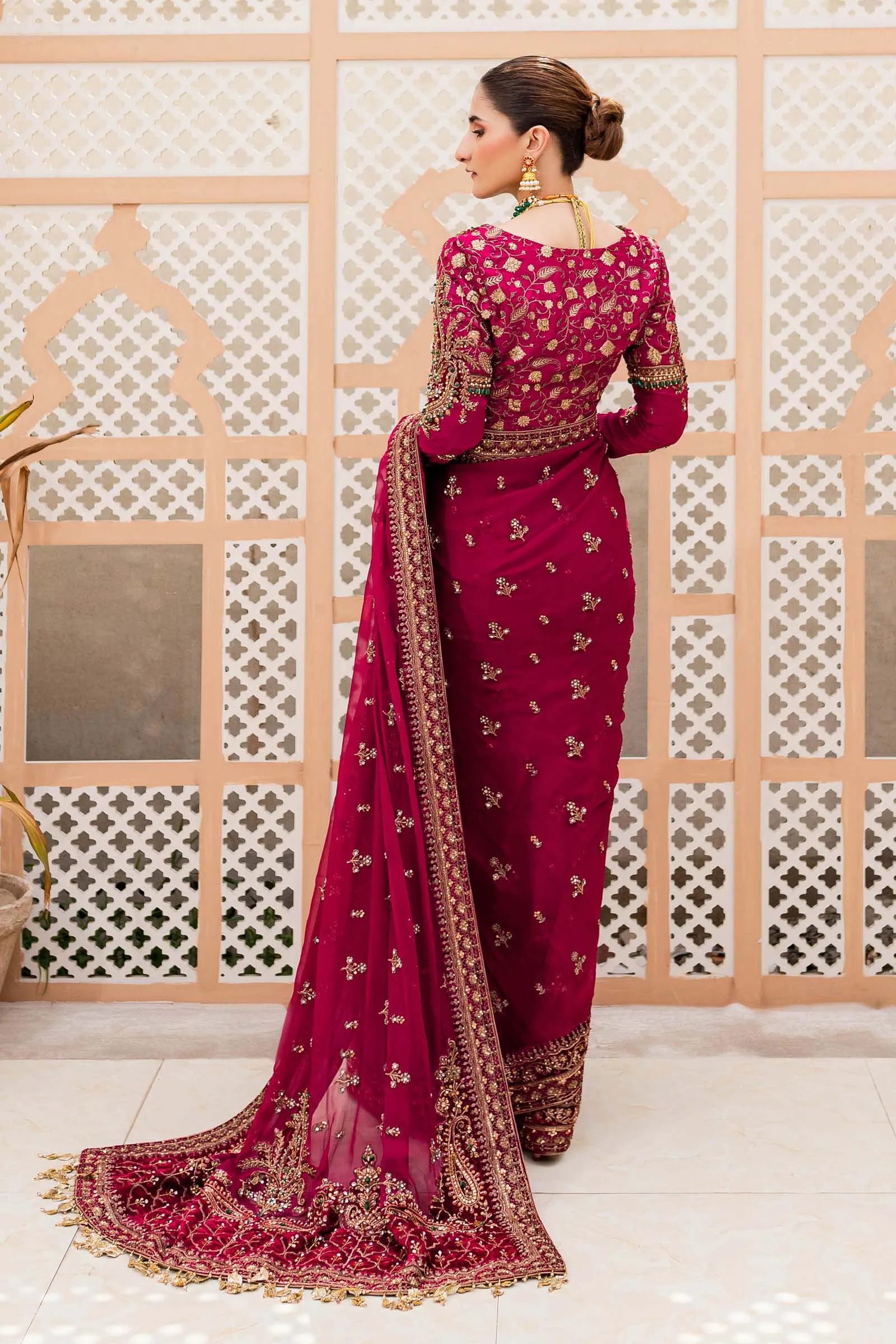 Embellished Bridal Wedding Dress in Red Saree Style