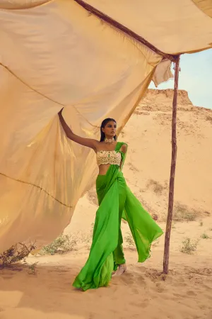Embellished Tube Blouse With Drape Attached Saree