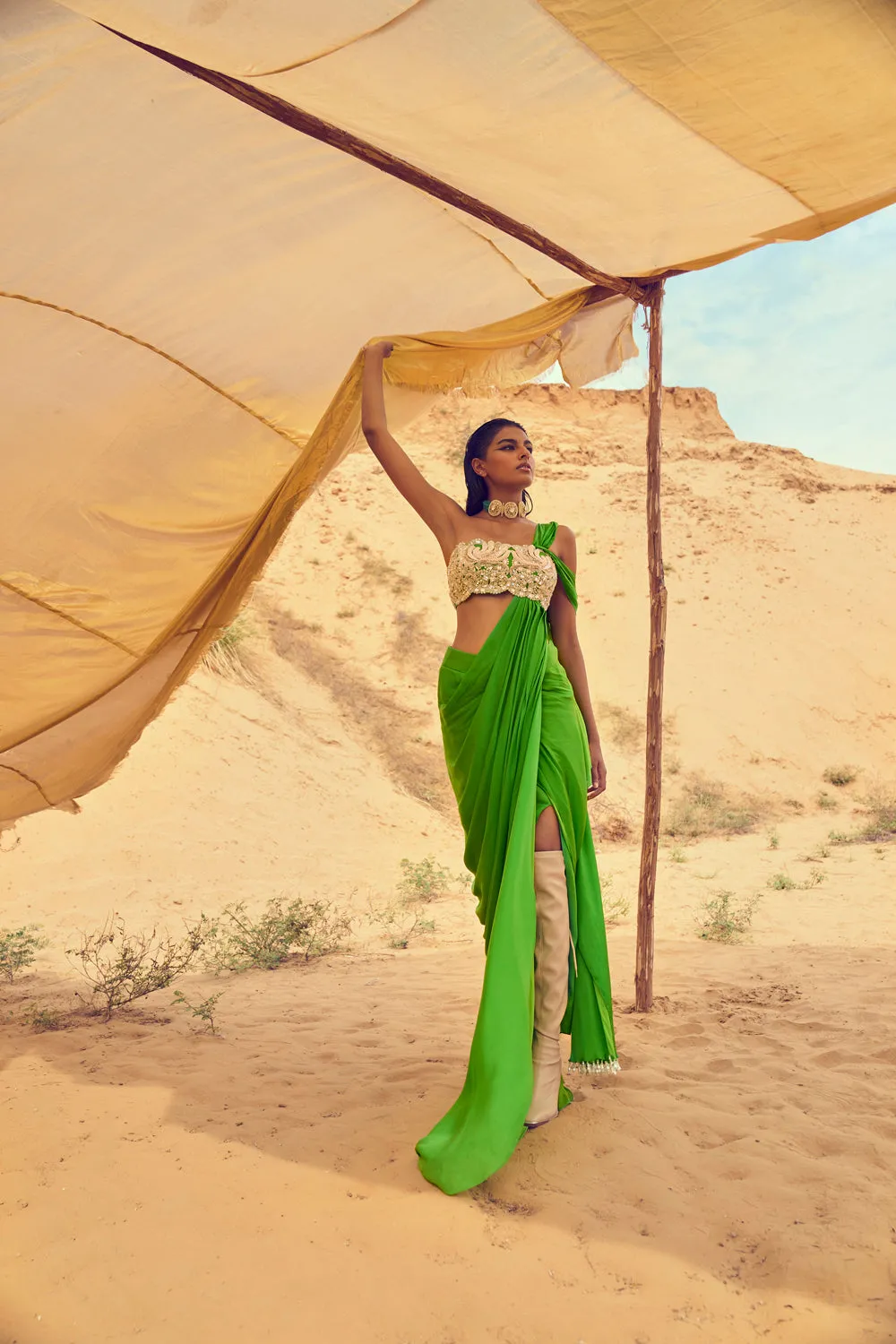 Embellished Tube Blouse With Drape Attached Saree