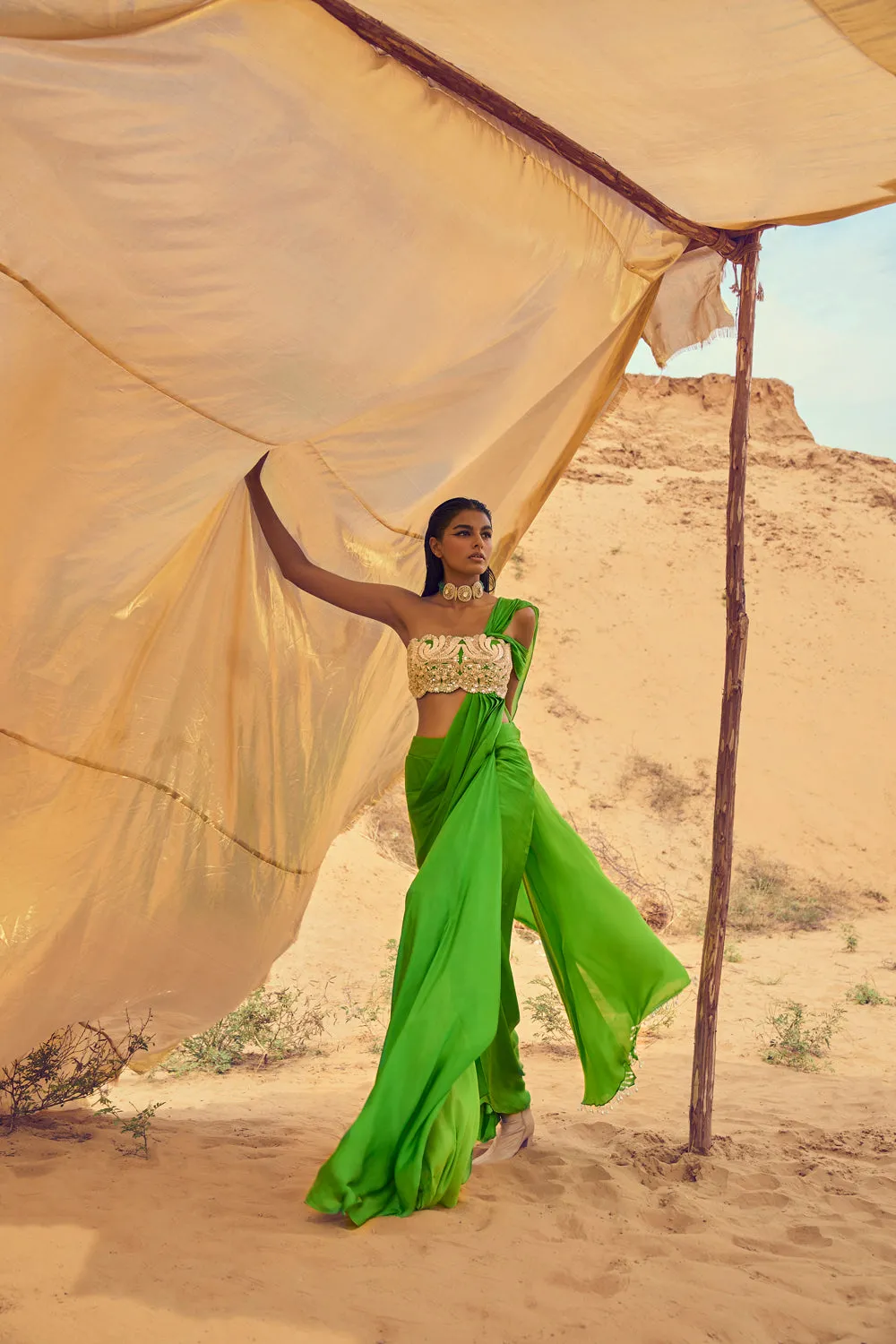 Embellished Tube Blouse With Drape Attached Saree
